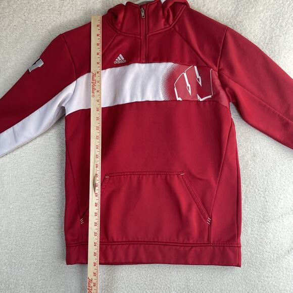 Adidas Wisconsin Badgers Hoodie Mens Large Red Sweatshirt 1/4 Zip READ - Picture 8 of 16
